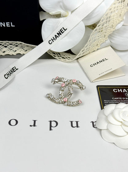 [Auream]26C Pink-White Enamel Ice Cream Cone Double C Brooch