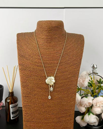 [Auream]Cloud Pearl Mother-of-Pearl Diamond Chain Pendant Necklace