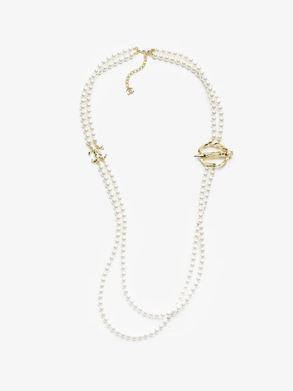 [Auream]25K Pencil Double C Double-Layer Pearl Sweater Chain