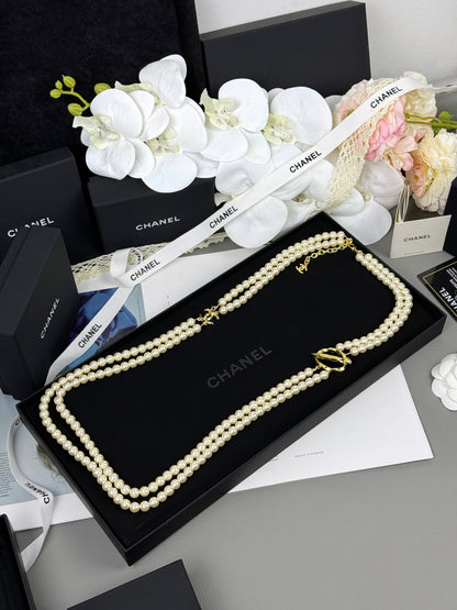 [Auream]25K Pencil Double C Double-Layer Pearl Sweater Chain
