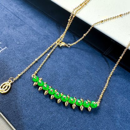 [Auream]New Arrival: Green Bead Rivet Necklace