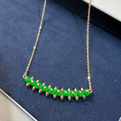 [Auream]New Arrival: Green Bead Rivet Necklace