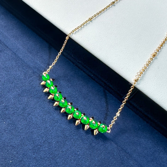 [Auream]New Arrival: Green Bead Rivet Necklace