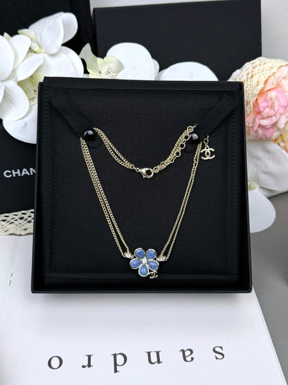 [Auream]New Blue Floral Double-Layer Necklace