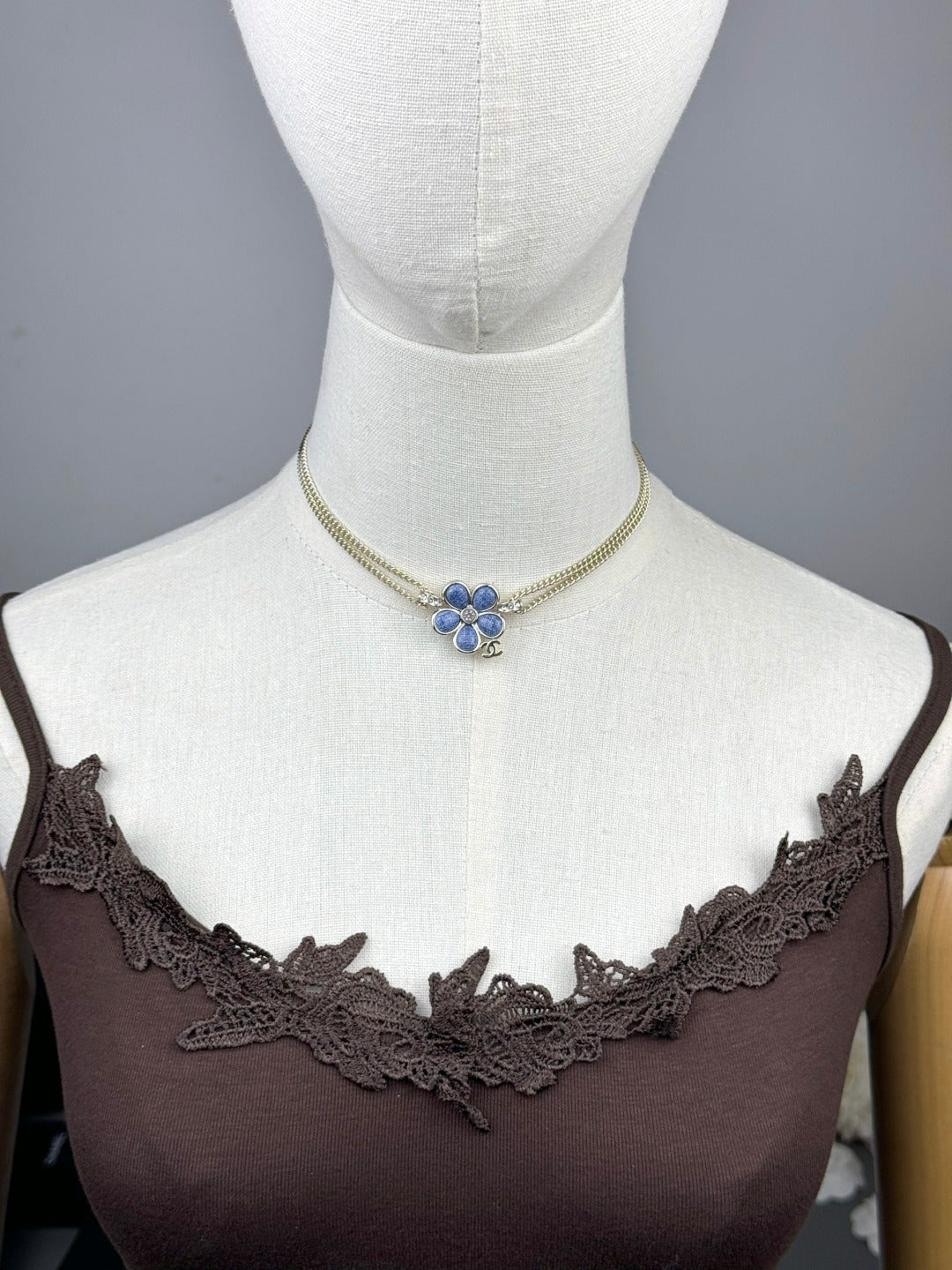 [Auream]New Blue Floral Double-Layer Necklace