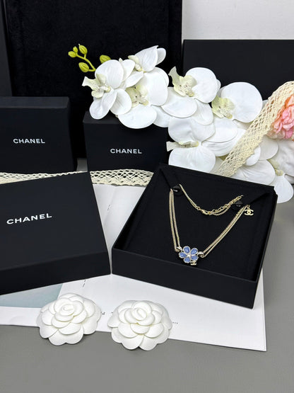 [Auream]New Blue Floral Double-Layer Necklace