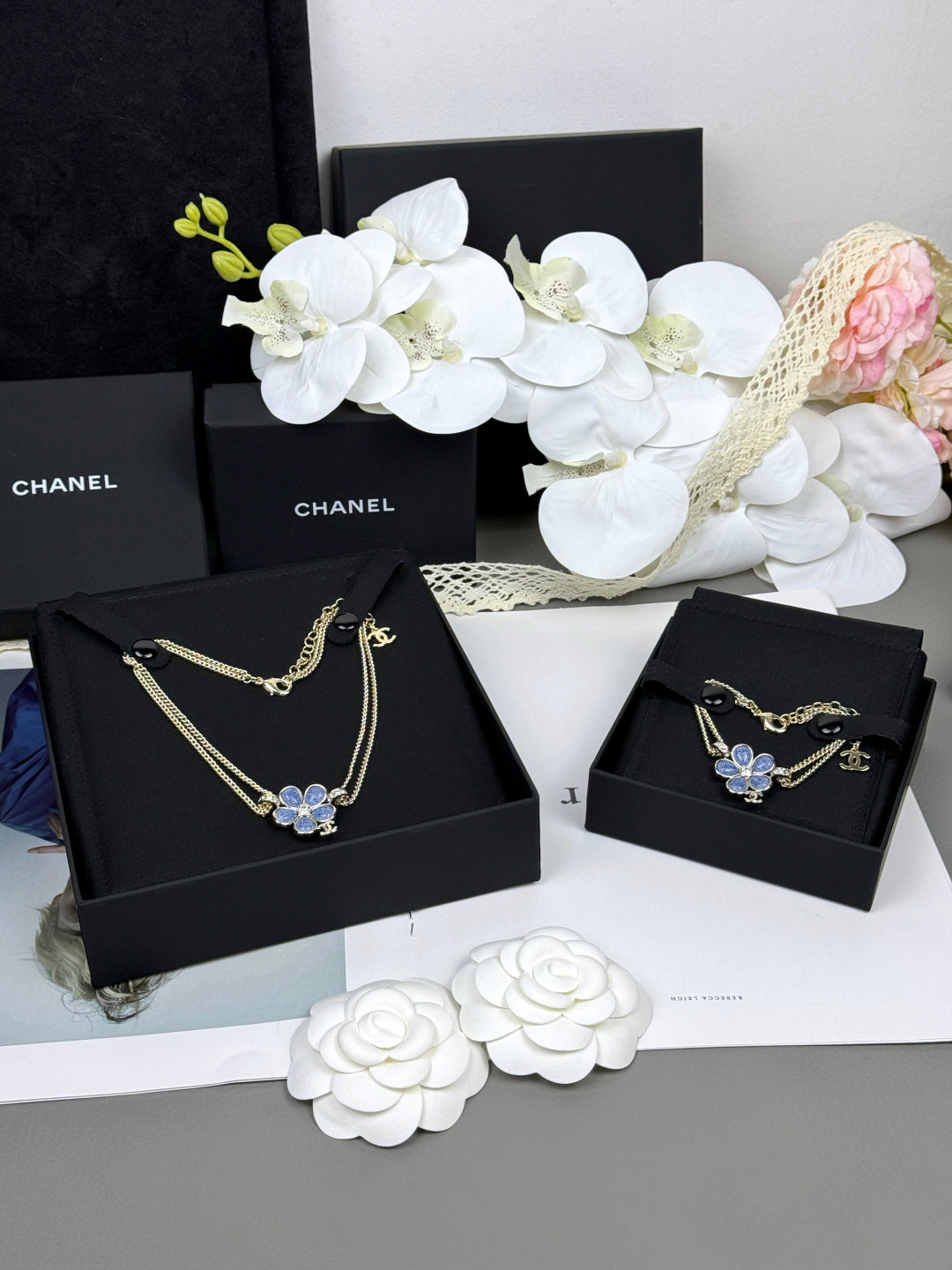 [Auream]New Blue Floral Double-Layer Necklace