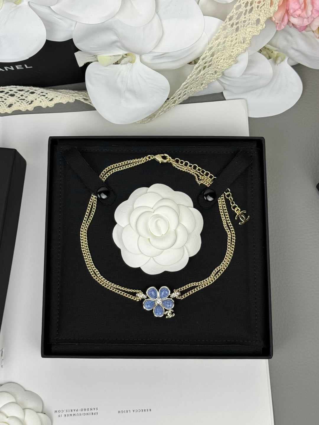 [Auream]New Blue Floral Double-Layer Necklace