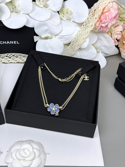 [Auream]New Blue Floral Double-Layer Necklace