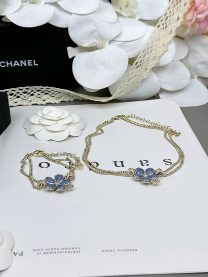 [Auream]New Blue Floral Double-Layer Necklace