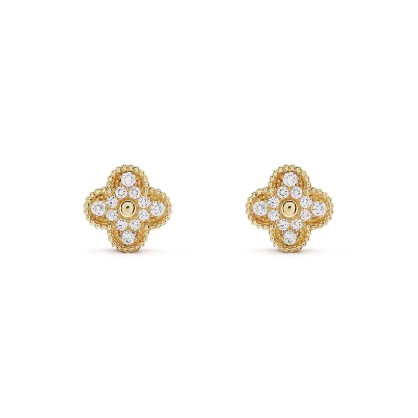 [Auream]CLOVER MEDIUM 1 MOTIFS FUll DIAMOND EARRINGS