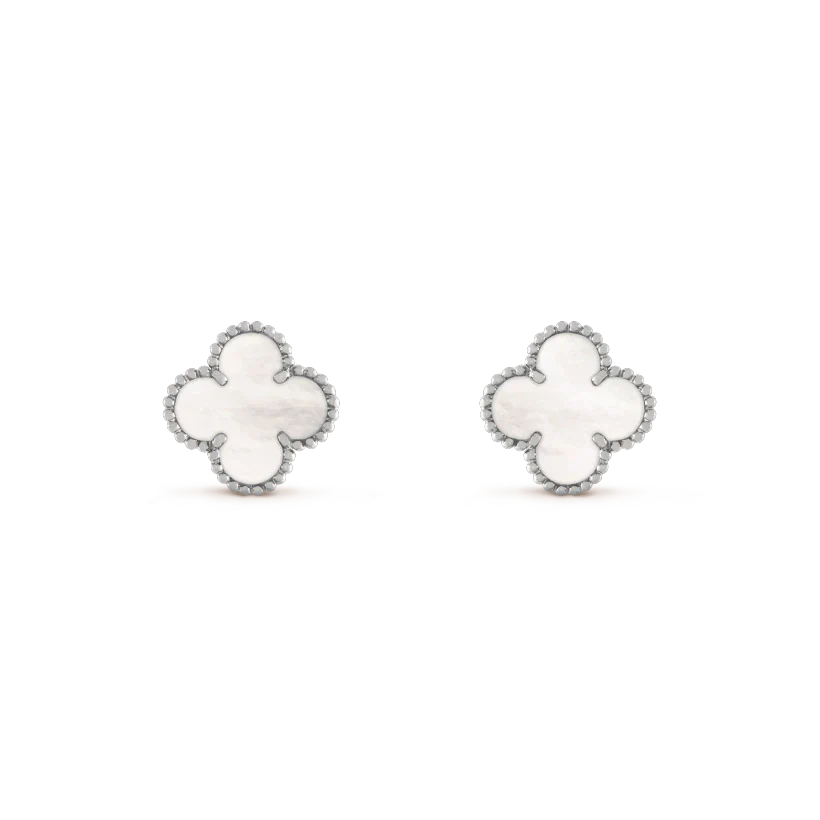 [Auream]CLOVER MEDIUM 1 MOTIFS  WHITE MOP EARRINGS SILVER