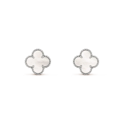 [Auream]CLOVER MEDIUM 1 MOTIFS  WHITE MOP EARRINGS SILVER