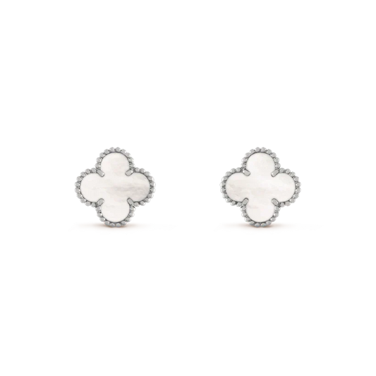 [Auream]CLOVER MEDIUM 1 MOTIFS  WHITE MOP EARRINGS SILVER