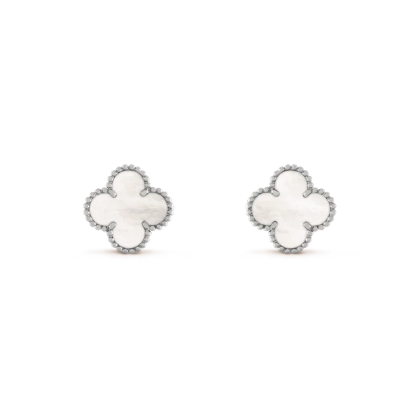 [Auream]CLOVER MEDIUM 1 MOTIFS  WHITE MOP EARRINGS SILVER