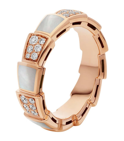[Auream]SERPENTI RING PINK GOLD MOP DIAMOND PAVED 4MM