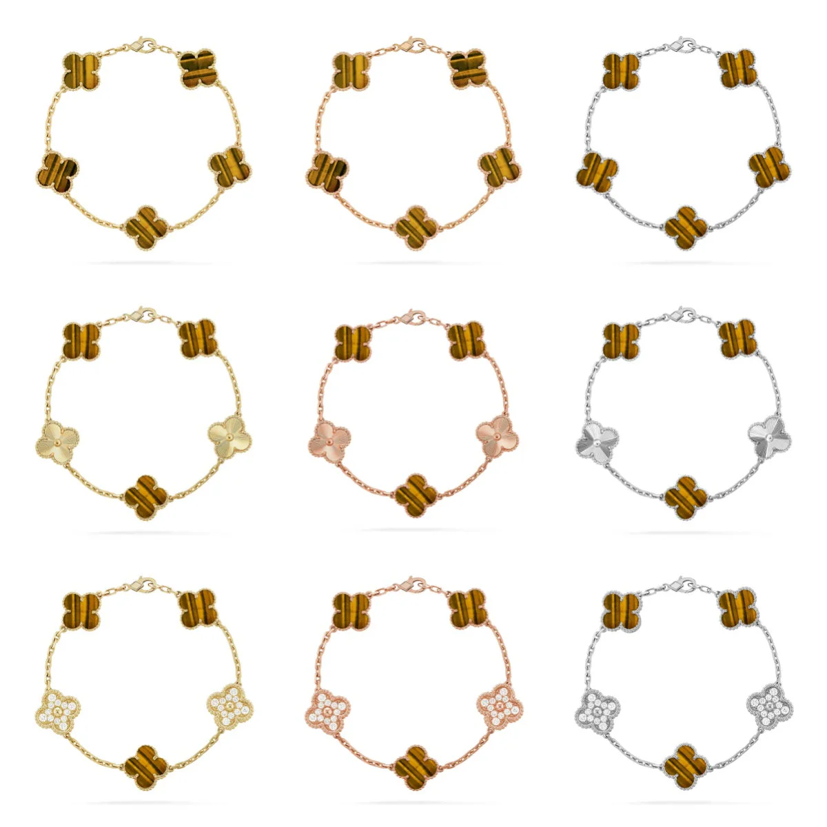 [Auream] CLOVER 5 MOTIFS TIGER EYE BRACELET COLLECTION