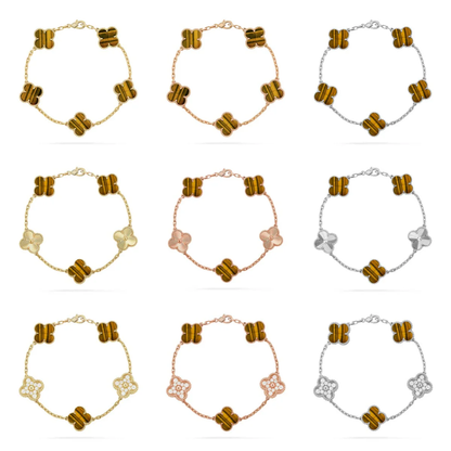 [Auream] CLOVER 5 MOTIFS TIGER EYE BRACELET COLLECTION