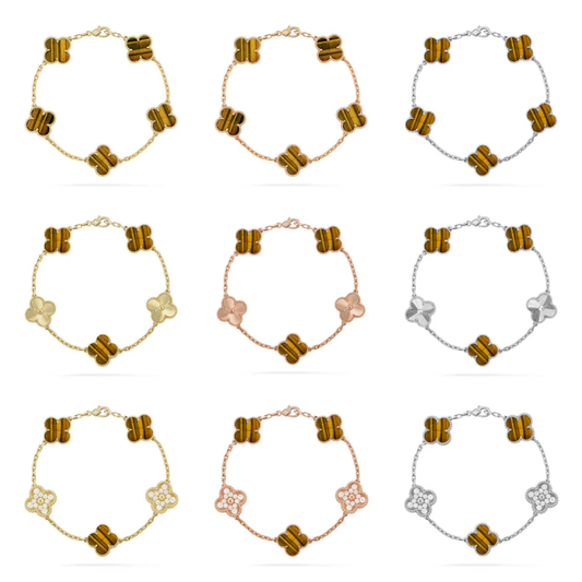 [Auream] CLOVER 5 MOTIFS TIGER EYE BRACELET COLLECTION