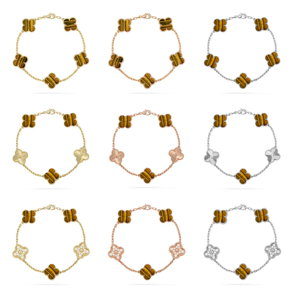 [Auream] CLOVER 5 MOTIFS TIGER EYE BRACELET COLLECTION