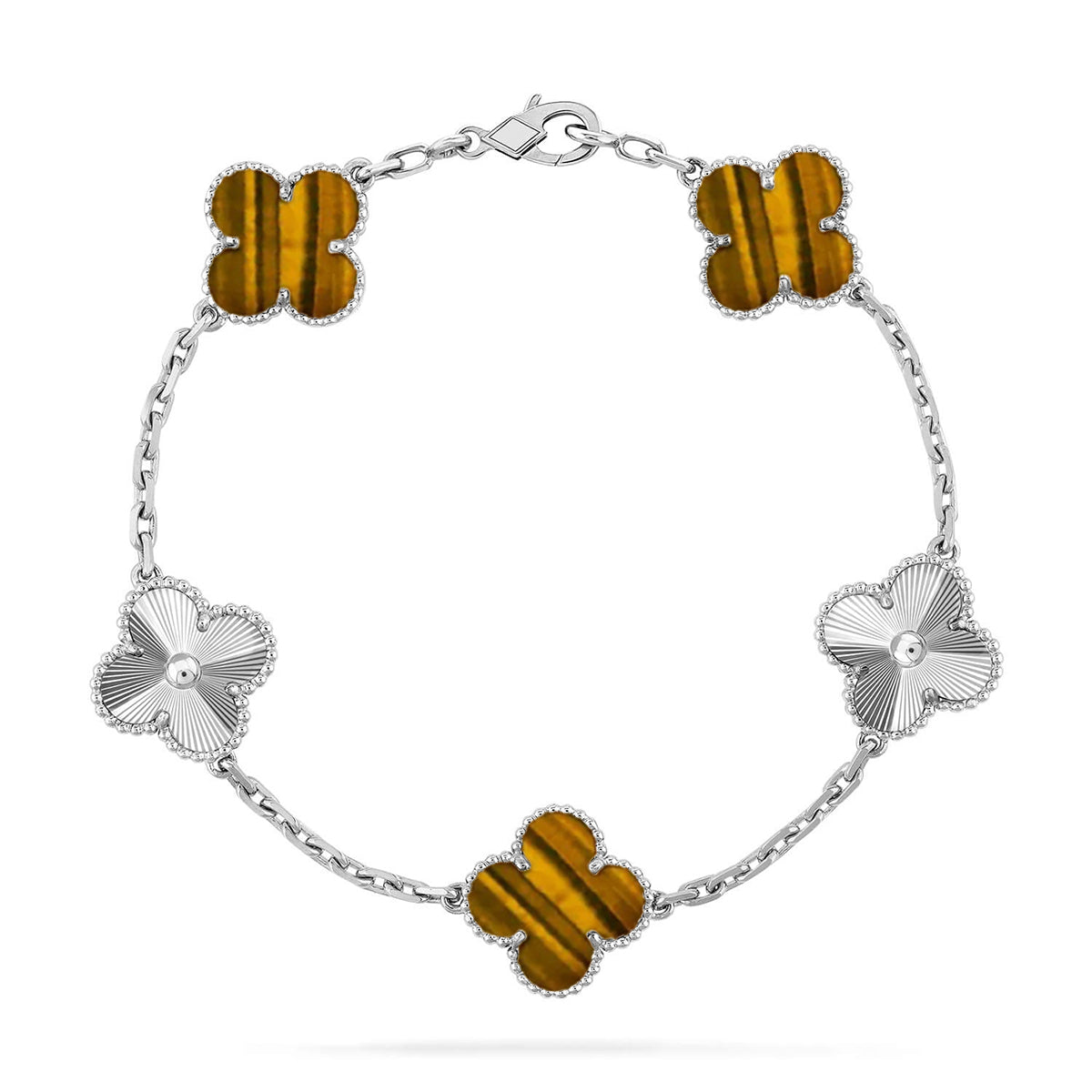 [Auream] CLOVER 5 MOTIFS TIGER EYE BRACELET COLLECTION