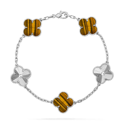 [Auream] CLOVER 5 MOTIFS TIGER EYE BRACELET COLLECTION