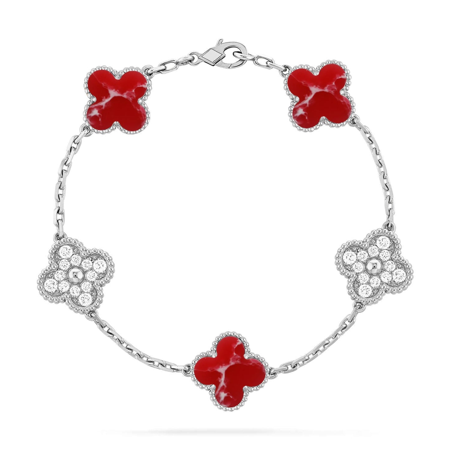 [Auream]CLOVER 5 MOTIF RED PATTERN BRACELET COLLECTION