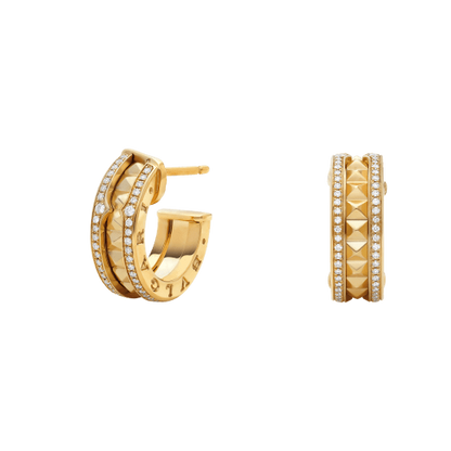 [Auream]ZERO 1 ROCK GOLD EARRINGS WITH STUDDED SPIRAL AND PAVED DIAMONDS