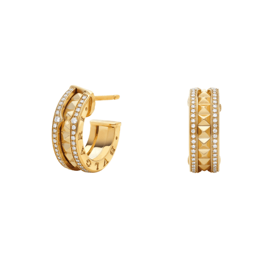 [Auream]ZERO 1 ROCK GOLD EARRINGS WITH STUDDED SPIRAL AND PAVED DIAMONDS