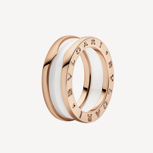 [Auream]ZERO 1 TWO-BAND LOOPS AND WHITE CERAMIC SPIRAL PINK GOLD RING