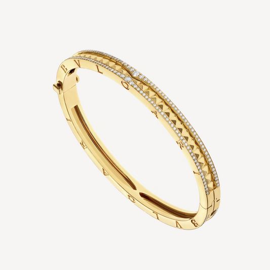 [Auream]ZERO 1 SPIRAL AND PAVED DIAMOND GOLD BRACELET