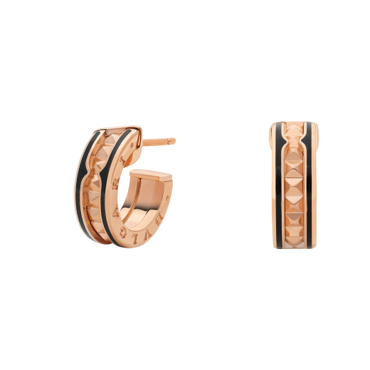 [Auream]ZERO 1 ROCK PINK GOLD EARRINGS WITH STUDDED SPIRAL AND BLACK CERAMIC