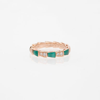 [Auream]SERPENTI RING PINK GOLD MALACHITE DIAMOND 3MM