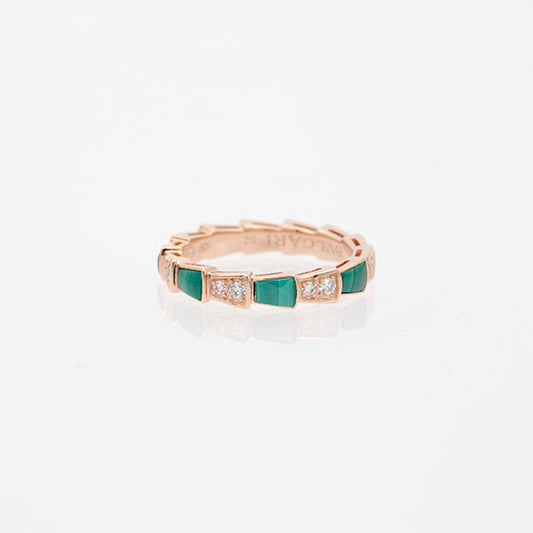 [Auream]SERPENTI RING PINK GOLD MALACHITE DIAMOND 3MM
