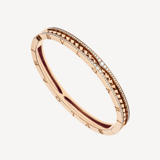 [Auream]ZERO 1 SPIRAL AND PAVED DIAMOND PINK GOLD BRACELET