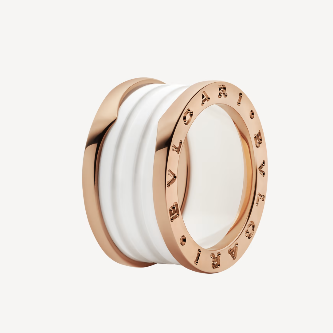 [Auream]ZERO 1 FOUR-BAND LOOPS AND WHITE CERAMIC SPIRAL PINK GOLD RING