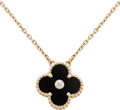 [Auream]CLOVER 15MM DIAMOND ONYX NECKLACE