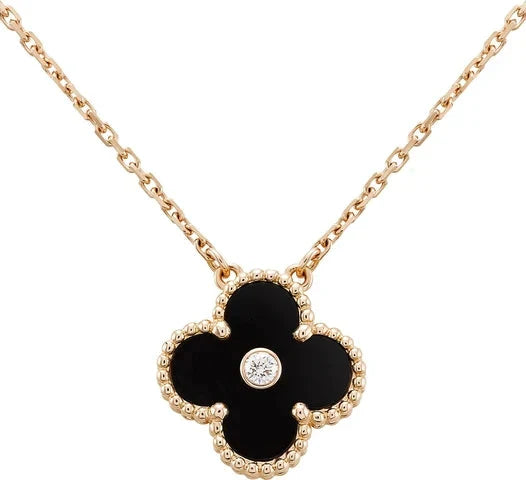[Auream]CLOVER 15MM DIAMOND ONYX NECKLACE