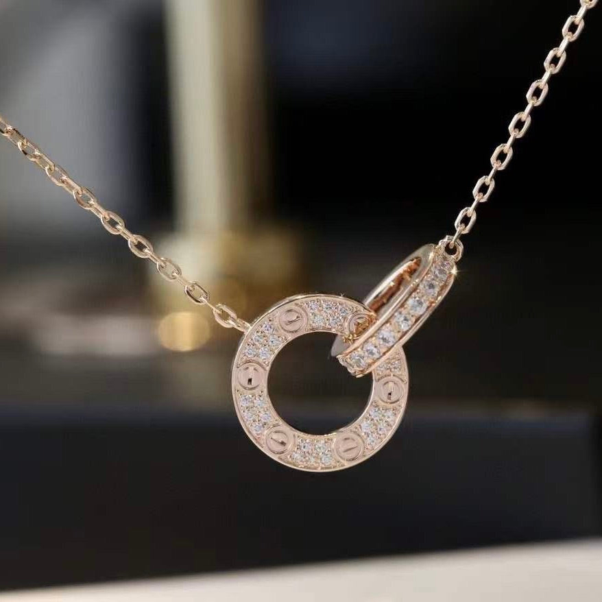 [Auream]LOVE 7.6MM NECKLACE ROSE GOLD AND SILVER  FULL DIAMOND