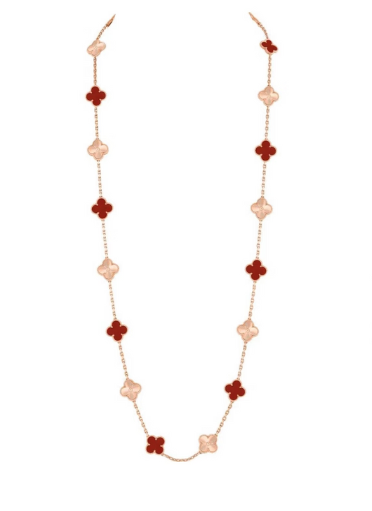 [Auream]CLOVER 20 MOTIFS LASER CARNELIAN NECKLACE