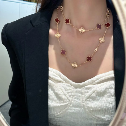 [Auream]CLOVER 20 MOTIFS LASER CARNELIAN NECKLACE