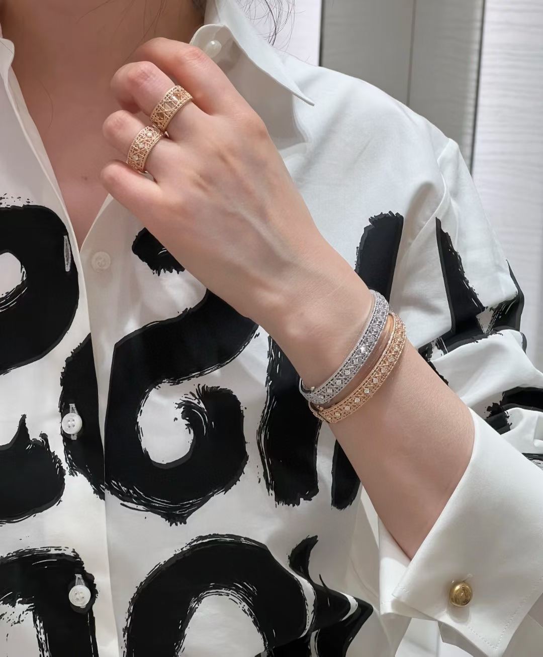 [Auream]2026 WOVEN-PATTERN BRACELET SET WITH FULL DIAMOND INLAY THREE-COLORS