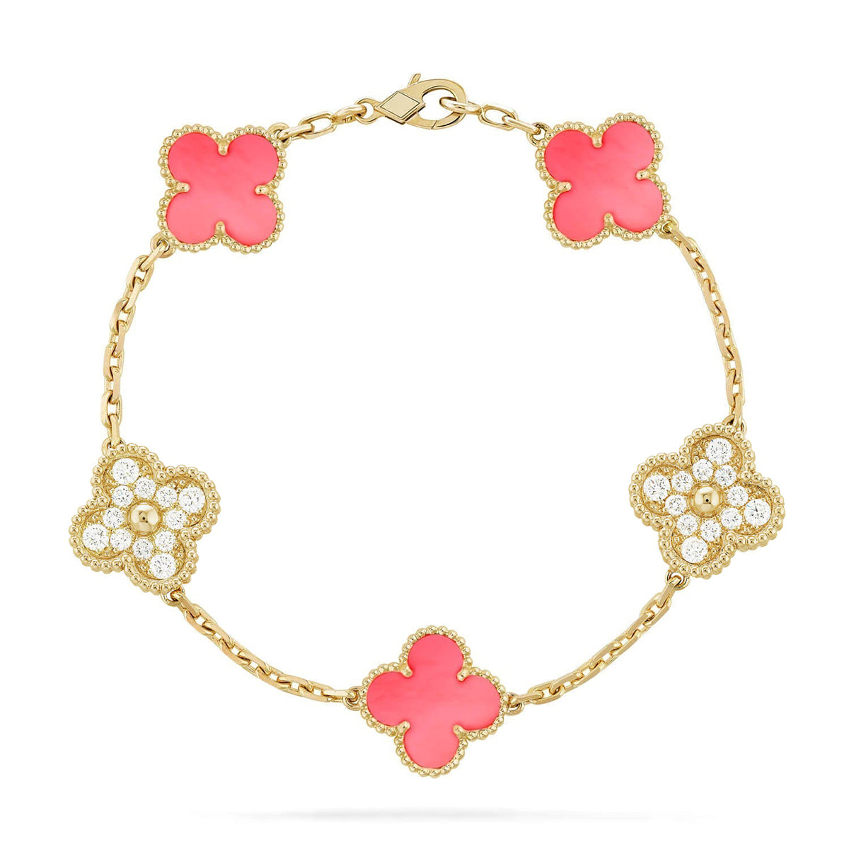 [Auream] CLOVER 5 MOTIFS  PINK MOP BRACELET COLLECTION