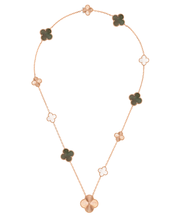 [Auream]DETACHABLE CLOVER 15(11+4) FLOWER SILVER NECKLACE SET
