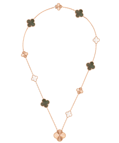 [Auream]DETACHABLE CLOVER 15(11+4) FLOWER SILVER NECKLACE SET