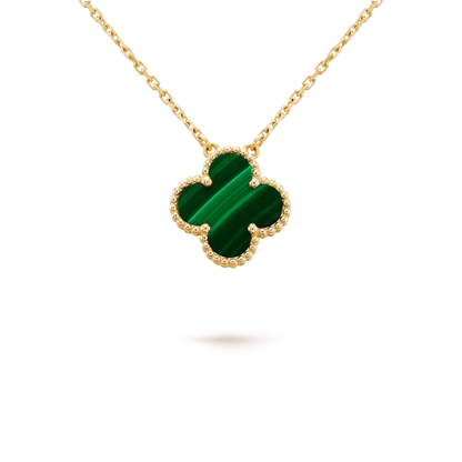 [Auream]CLOVER 15MM MALACHITE SINGLE FLOWER  NECKLACE