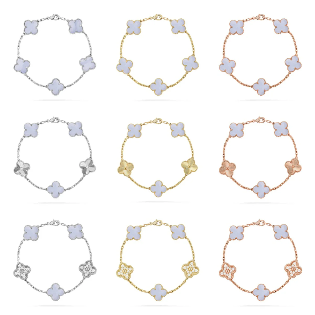 [Auream] CLOVER 5 MOTIF PURPLE CHALCEDONY BRACELET COLLECTION