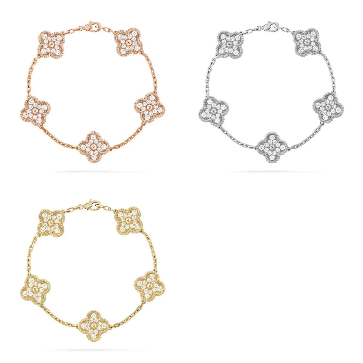[Auream] CLOVER 5 MOTIF FULL DIAMOND BRACELET COLLECTION