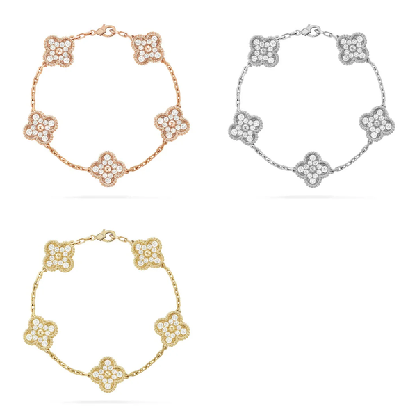 [Auream] CLOVER 5 MOTIF FULL DIAMOND BRACELET COLLECTION