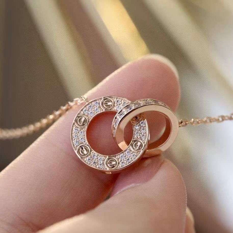 [Auream]LOVE 7.6MM NECKLACE ROSE GOLD AND SILVER  FULL DIAMOND